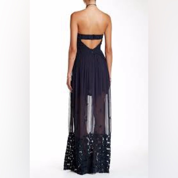Free People Monarch Crochet Lace Mesh Embroidered Open Back Strapless Maxi Gown - Picture 3 of 4